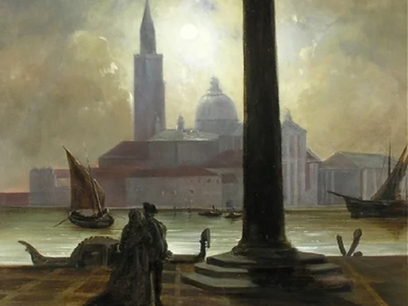 1843-Joseph Heilmair - Veduta di San Giorgio dalla Piazzetta al chiaro di luna